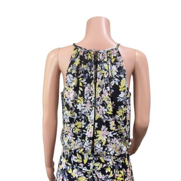 London Times Women SZ 10 Pull On Romper Jumpsuit Floral Pattern Wide Knee Legs - Picture 12 of 13